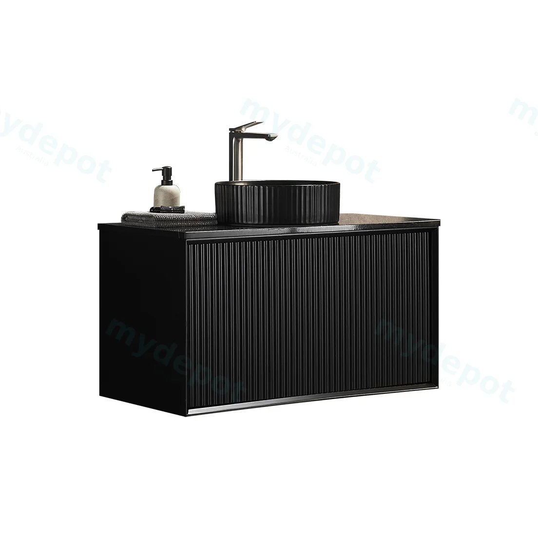 890X455X480mm Matte Black Kliff Modern Fluted Wall Hung Vanity PVC Cabinet view 3