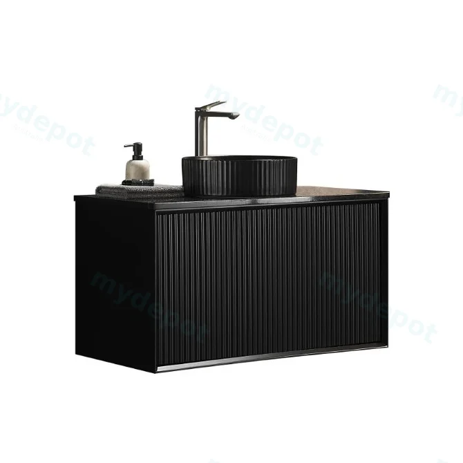 890X455X480mm Matte Black Kliff Modern Fluted Wall Hung Vanity PVC Cabinet view 4