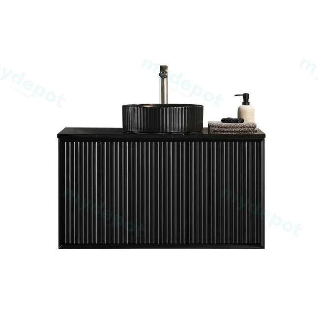 890X455X480mm Matte Black Kliff Modern Fluted Wall Hung Vanity PVC Cabinet view 5