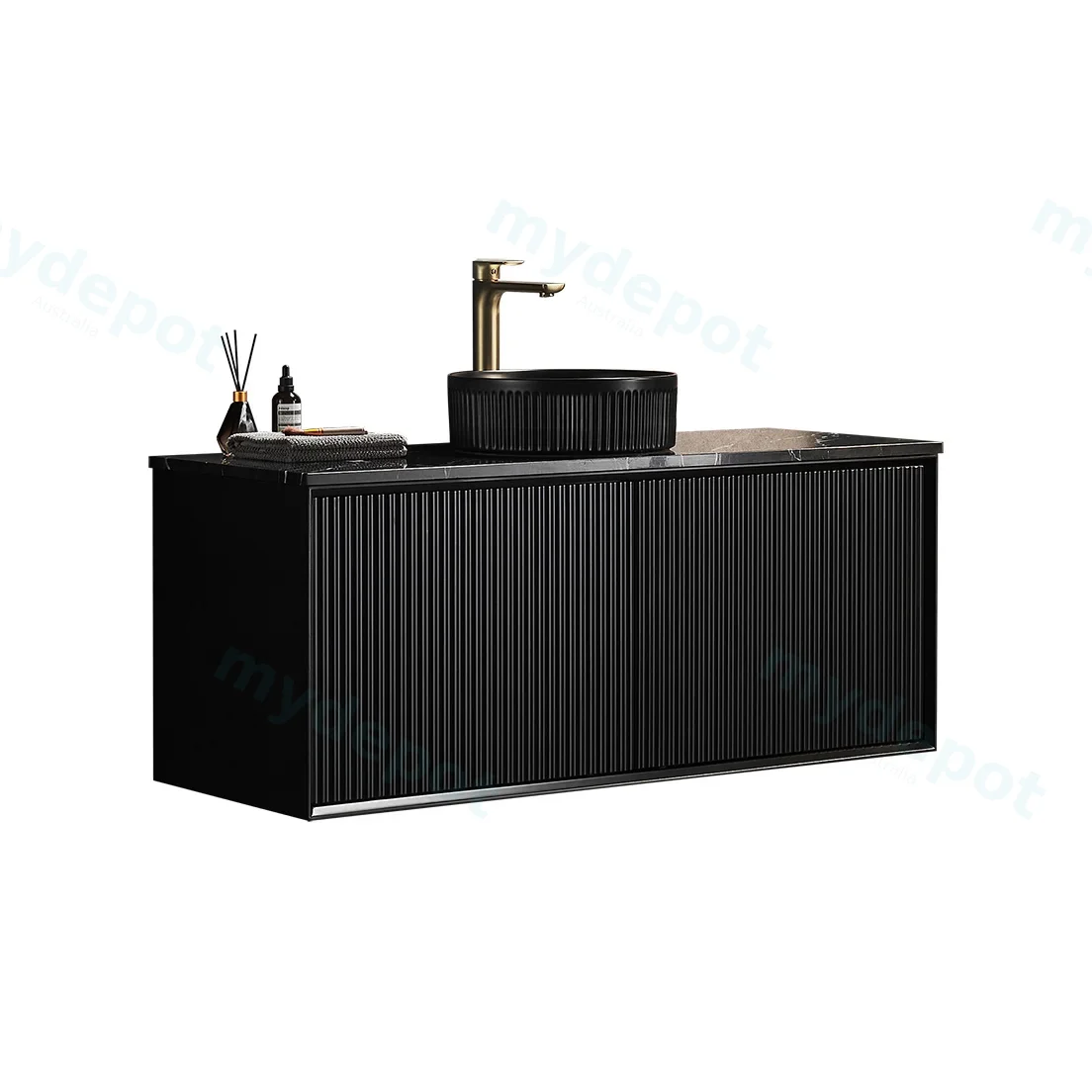 1190X455X480mm Matte Black Kliff Modern Fluted Wall Hung Vanity PVC Cabinet view 2