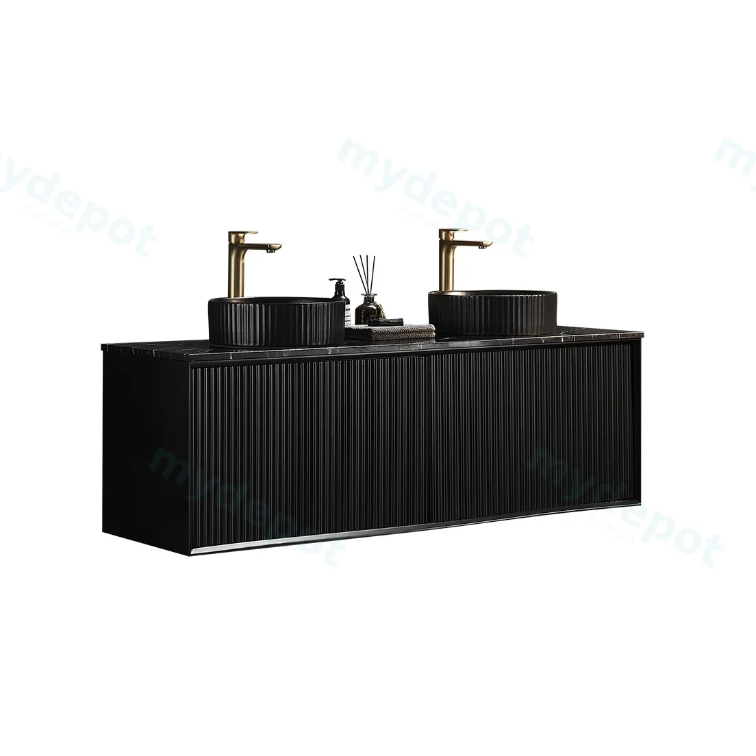 1490X455X480mm Matte Black Kliff Modern Fluted Wall Hung Vanity PVC Cabinet view 2