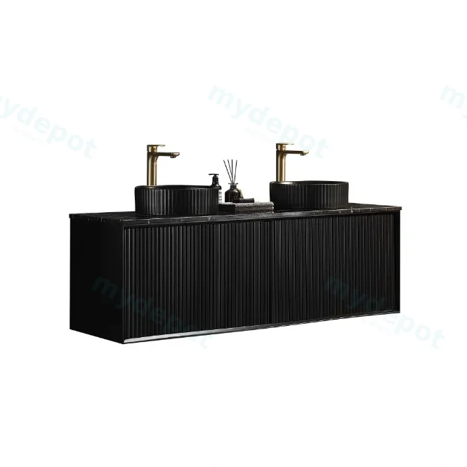 1490X455X480mm Matte Black Kliff Modern Fluted Wall Hung Vanity PVC Cabinet view 4