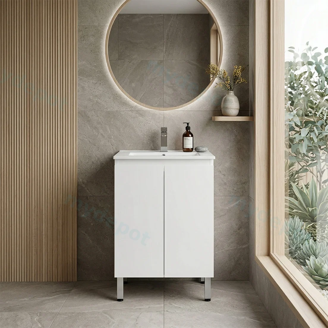 590*355*860mm Ensuite Gloss White Alpha Ensuite Free Standing PVC Vanity view 2