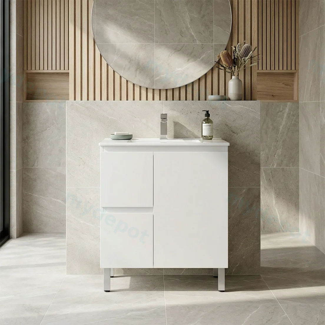 740*355*860mm Ensuite Gloss White Alpha Ensuite Free Standing PVC Vanity,Left Hand Drawers view 2