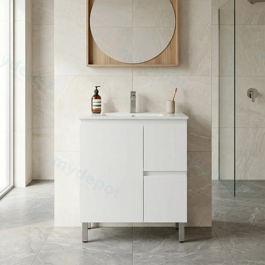 740*355*860mm Ensuite Gloss White Alpha Ensuite Free Standing PVC Vanity,Right Hand Drawers view 2