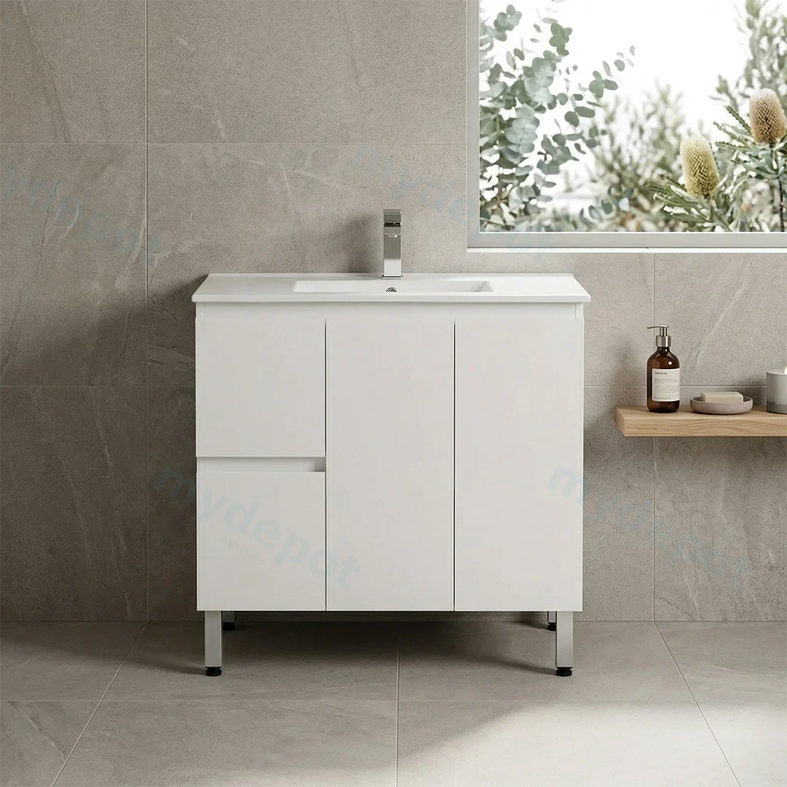 890*355*860mm Ensuite Gloss White Alpha Ensuite Free Standing PVC Vanity,Left Hand Drawers view 2
