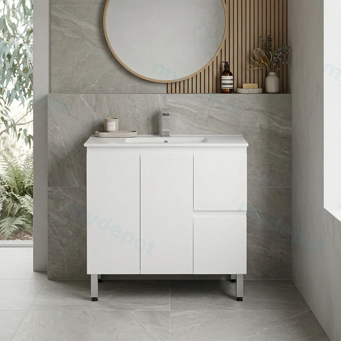 890*355*860mm Ensuite Gloss White Alpha Ensuite Free Standing PVC Vanity,Right Hand Drawers view 2