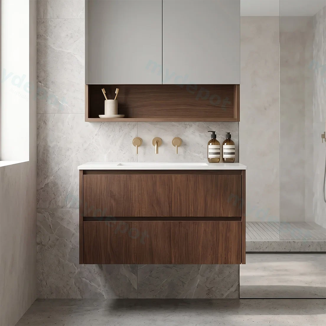 740*455*520mm Mocha Oak Wood Matt Gladstone Modern Wall Hung Plywood Cabinet view 2