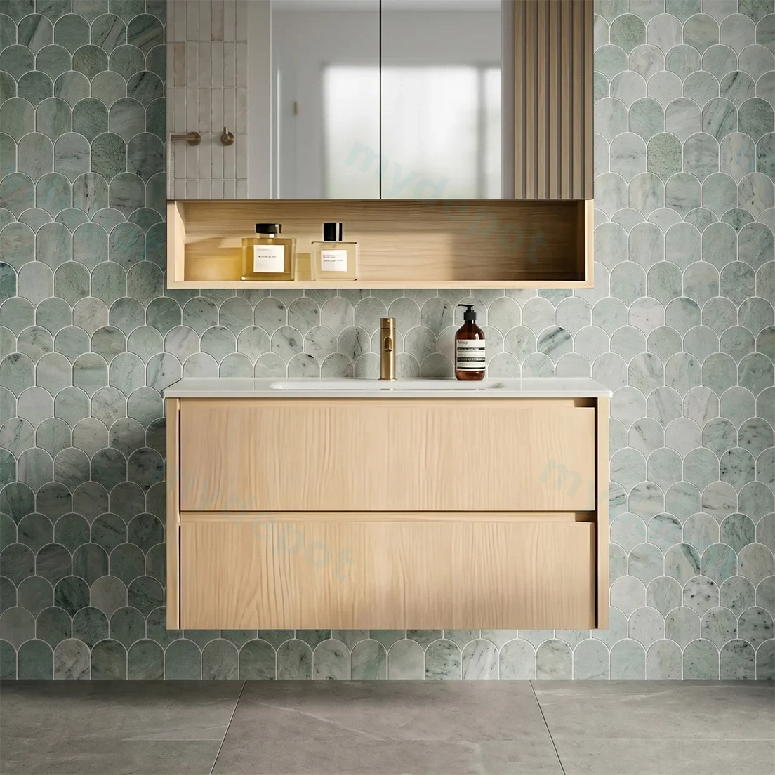 890*455*520mm Sandy Oak Wood Matt Gladstone Modern Wall Hung Plywood Cabinet view 2