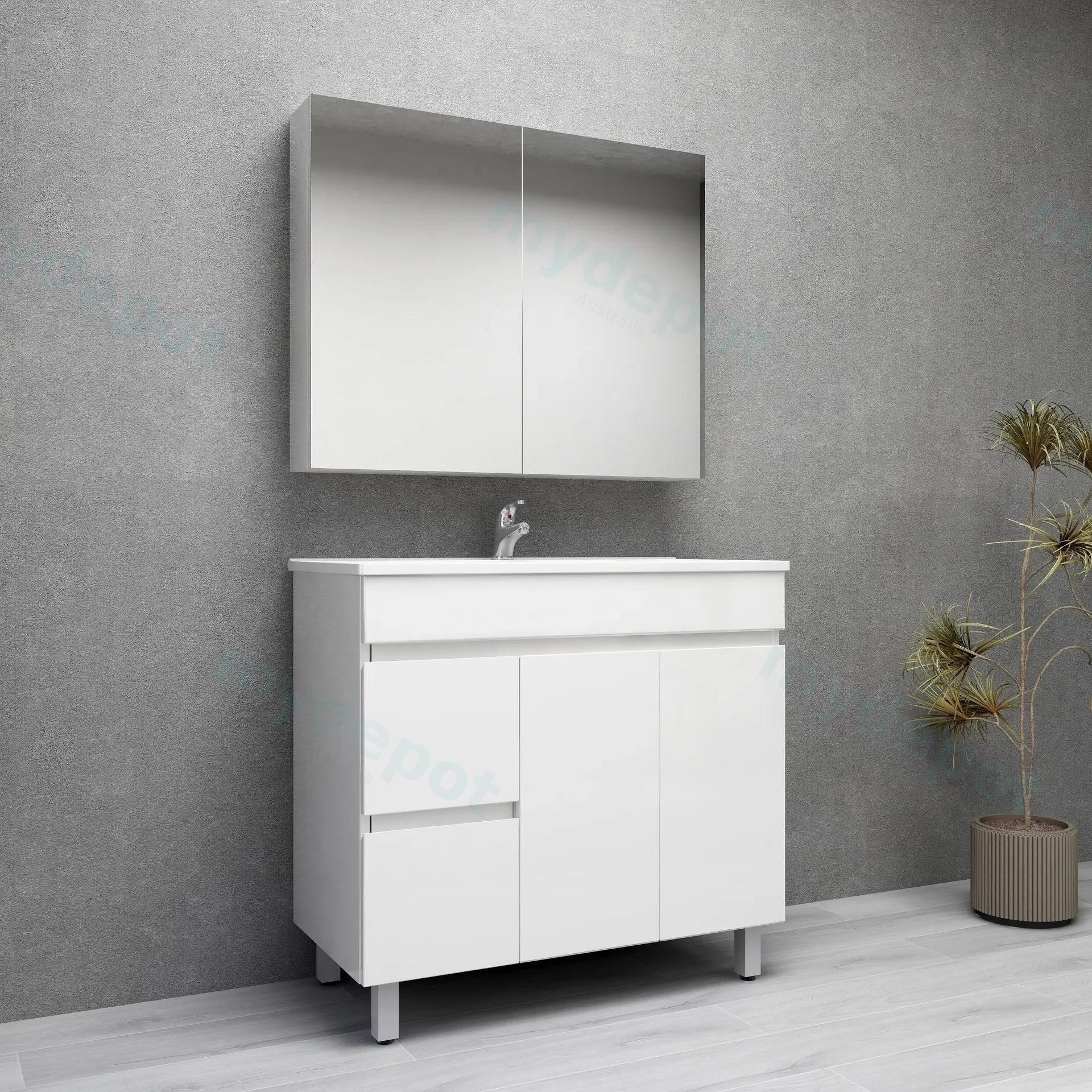 900mm Freestanding Bathroom Vanity Cabinet Only PVC Left Drawer Gloss White view 4