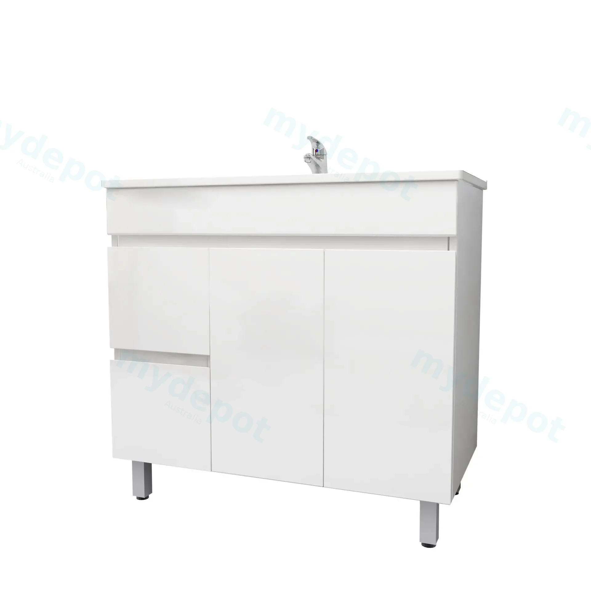 900mm Freestanding Bathroom Vanity Cabinet Only PVC Left Drawer Gloss White view 5