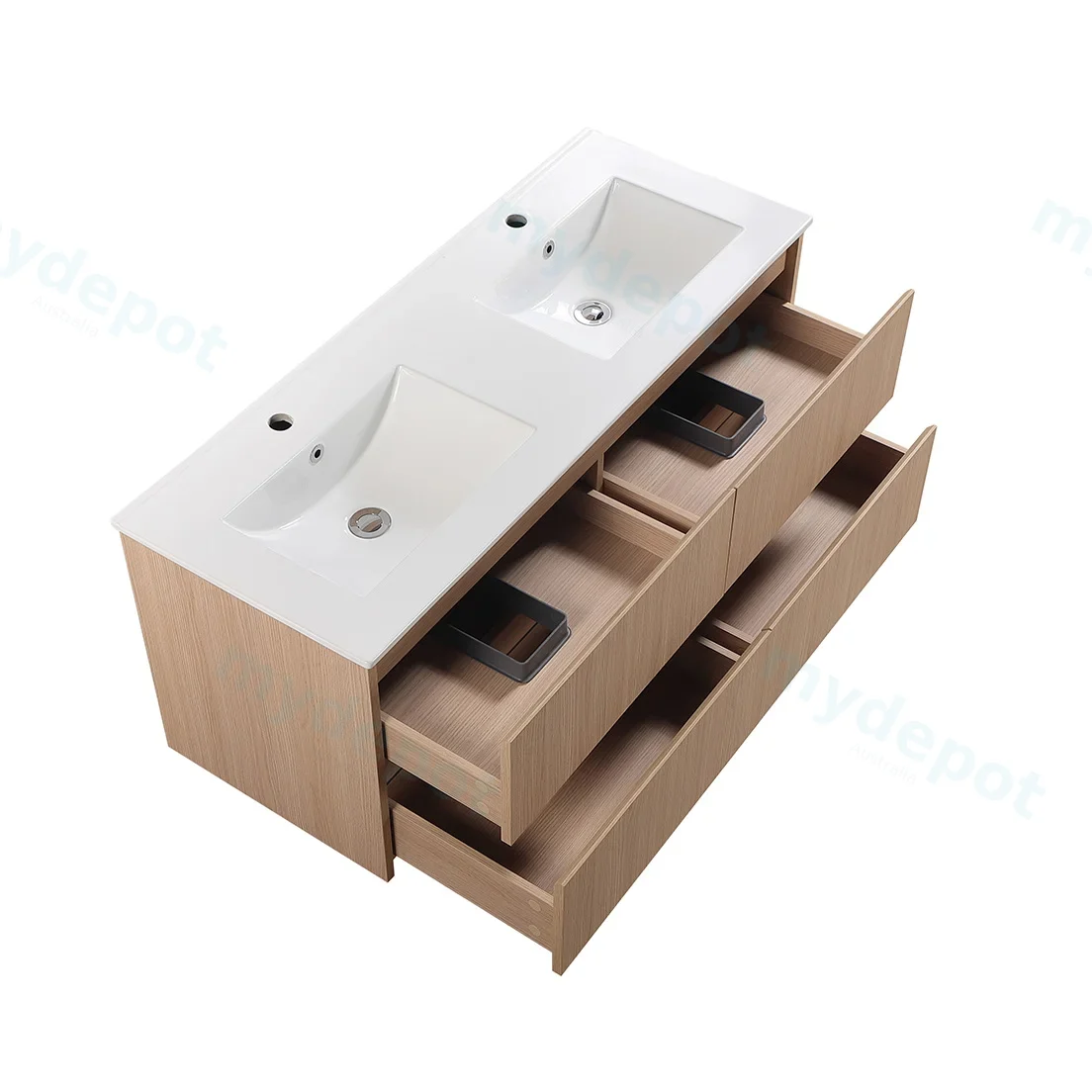 1190*455*520mm Sandy Oak Wood Matt Gladstone Modern Wall Hung Plywood Cabinet For Double Bowl view 6
