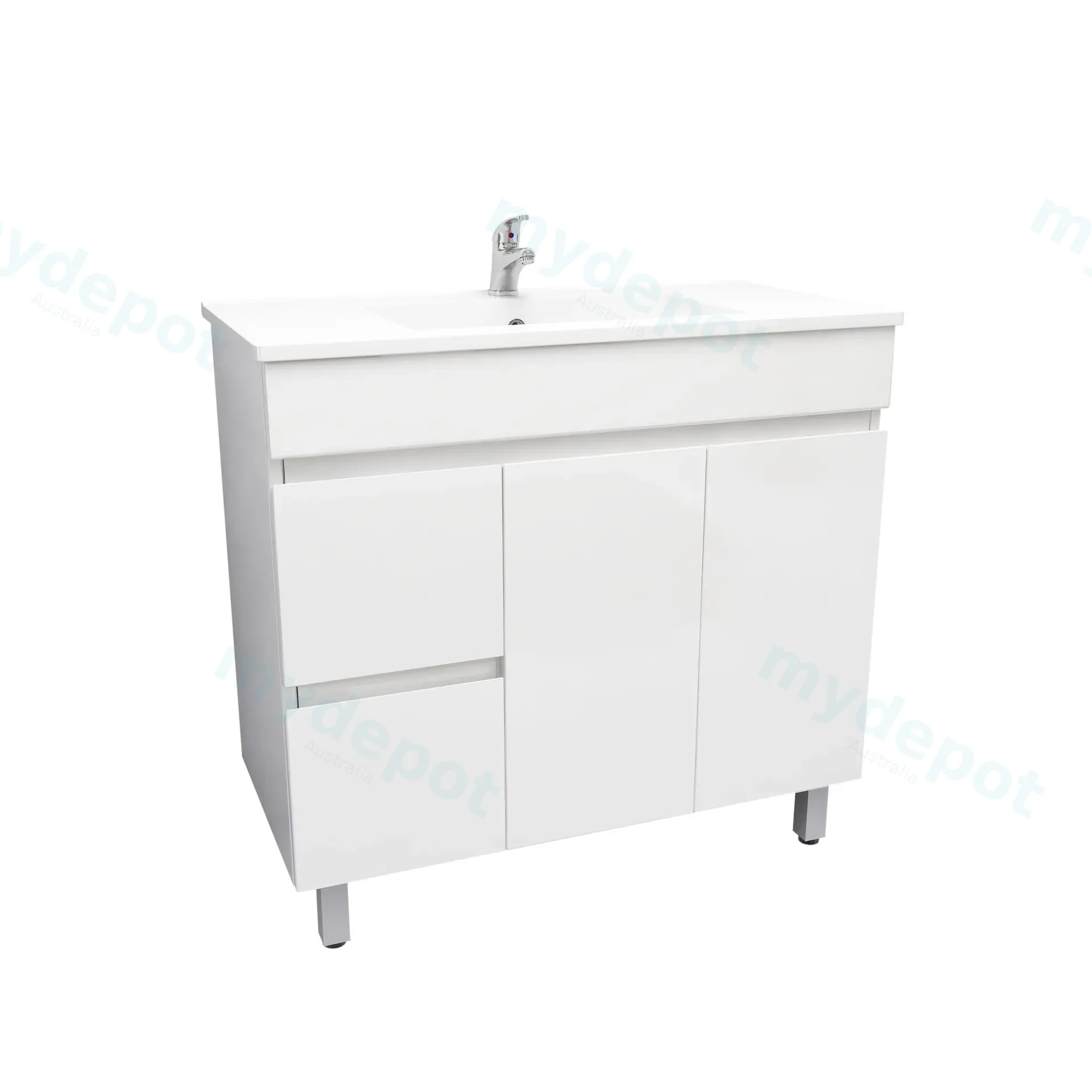 900mm Freestanding Bathroom Vanity Cabinet Only PVC Left Drawer Gloss White view 6