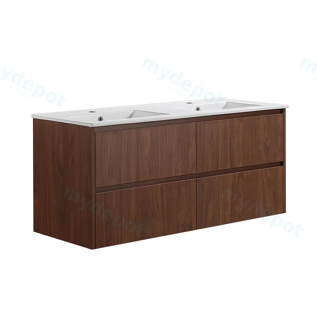 1190*455*520mm Mocha Oak Wood Mat Gladstone Modern Wall Hung Plywood Cabinet For Double Bowl view 4
