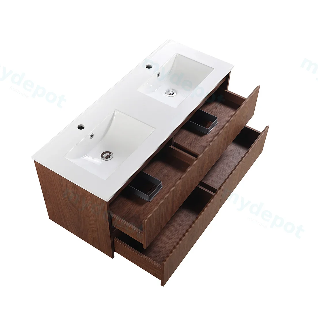 1190*455*520mm Mocha Oak Wood Mat Gladstone Modern Wall Hung Plywood Cabinet For Double Bowl view 5