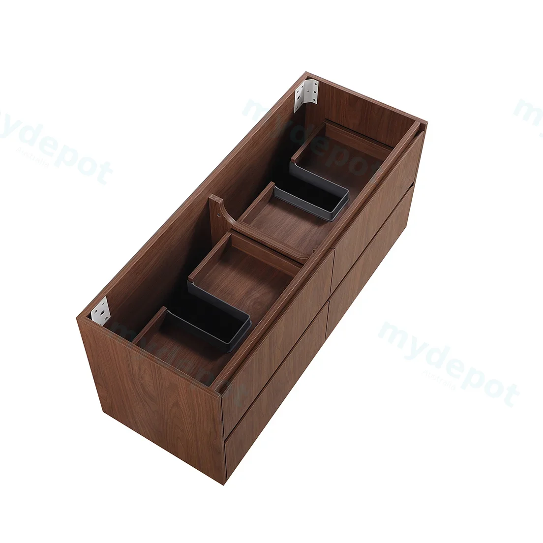 1190*455*520mm Mocha Oak Wood Mat Gladstone Modern Wall Hung Plywood Cabinet For Double Bowl view 6