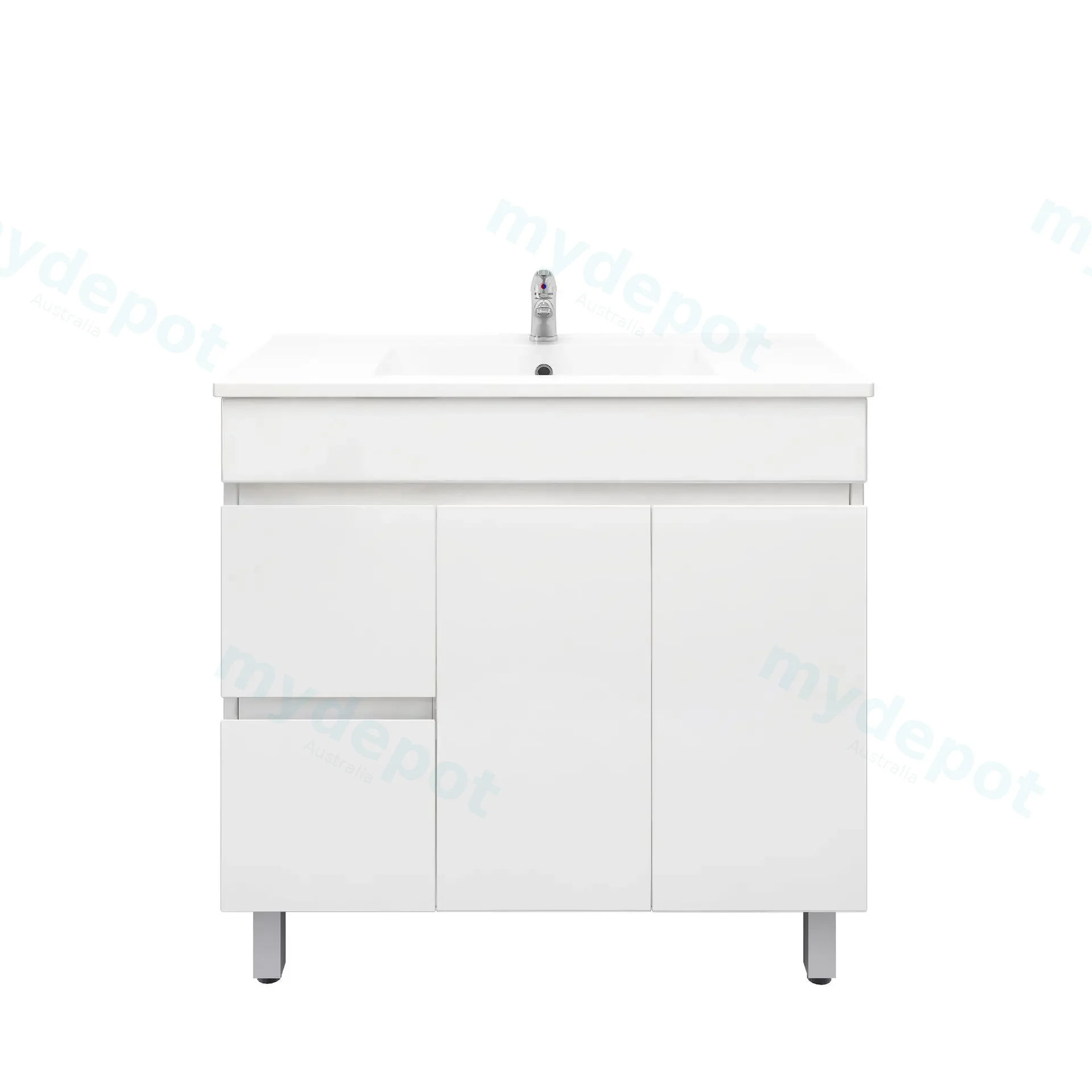 900mm Freestanding Bathroom Vanity Cabinet Only PVC Left Drawer Gloss White view 7