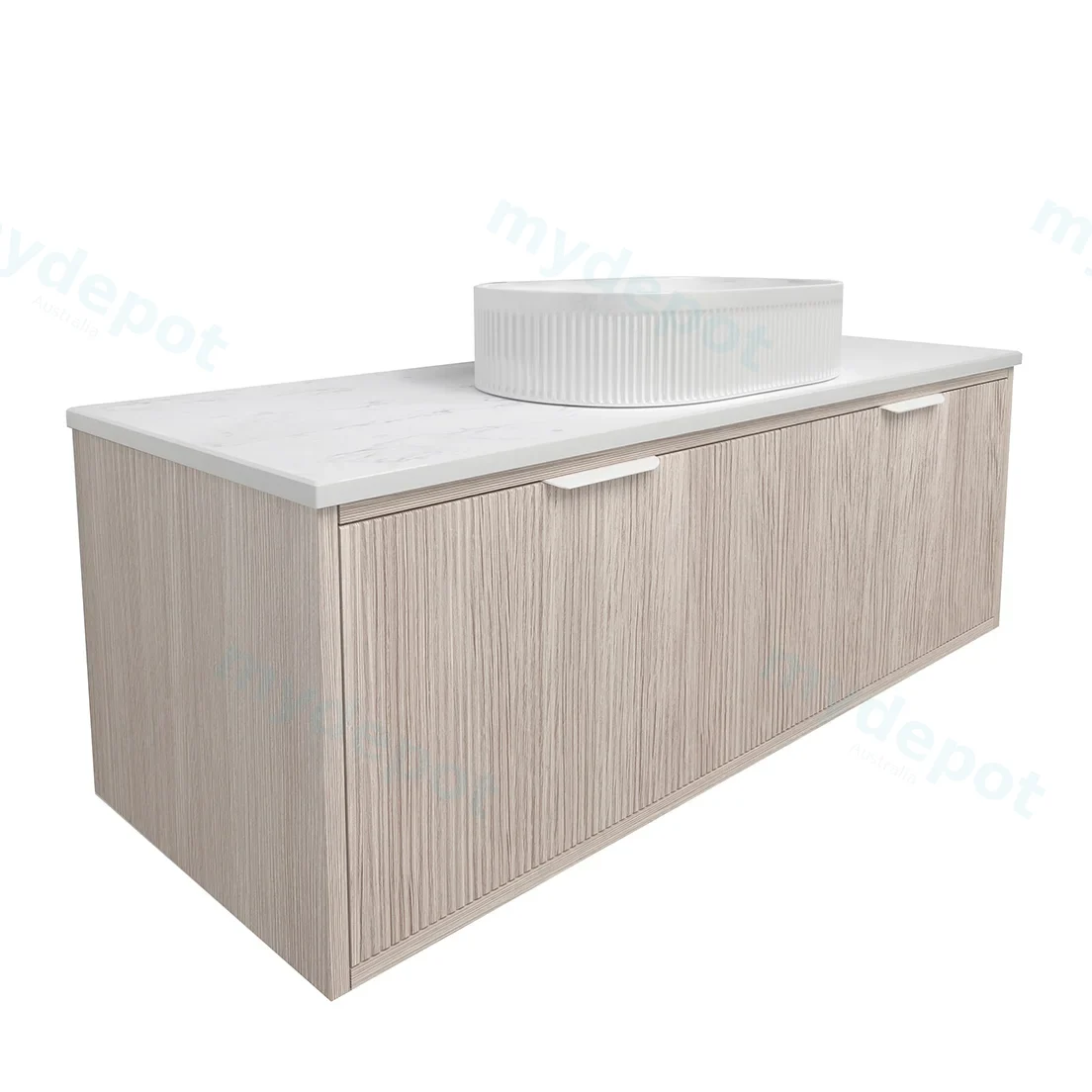 1190x455x400mm Kliff Fluted Wood Grain Vanity Coastal Oak Soft Closing Drawer Pull Out With Handle view 2