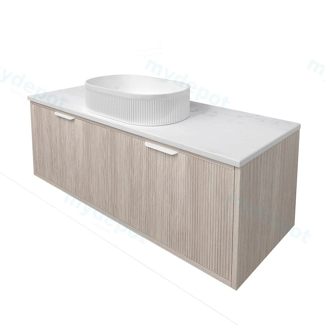 1190x455x400mm Kliff Fluted Wood Grain Vanity Coastal Oak Soft Closing Drawer Pull Out With Handle view 3