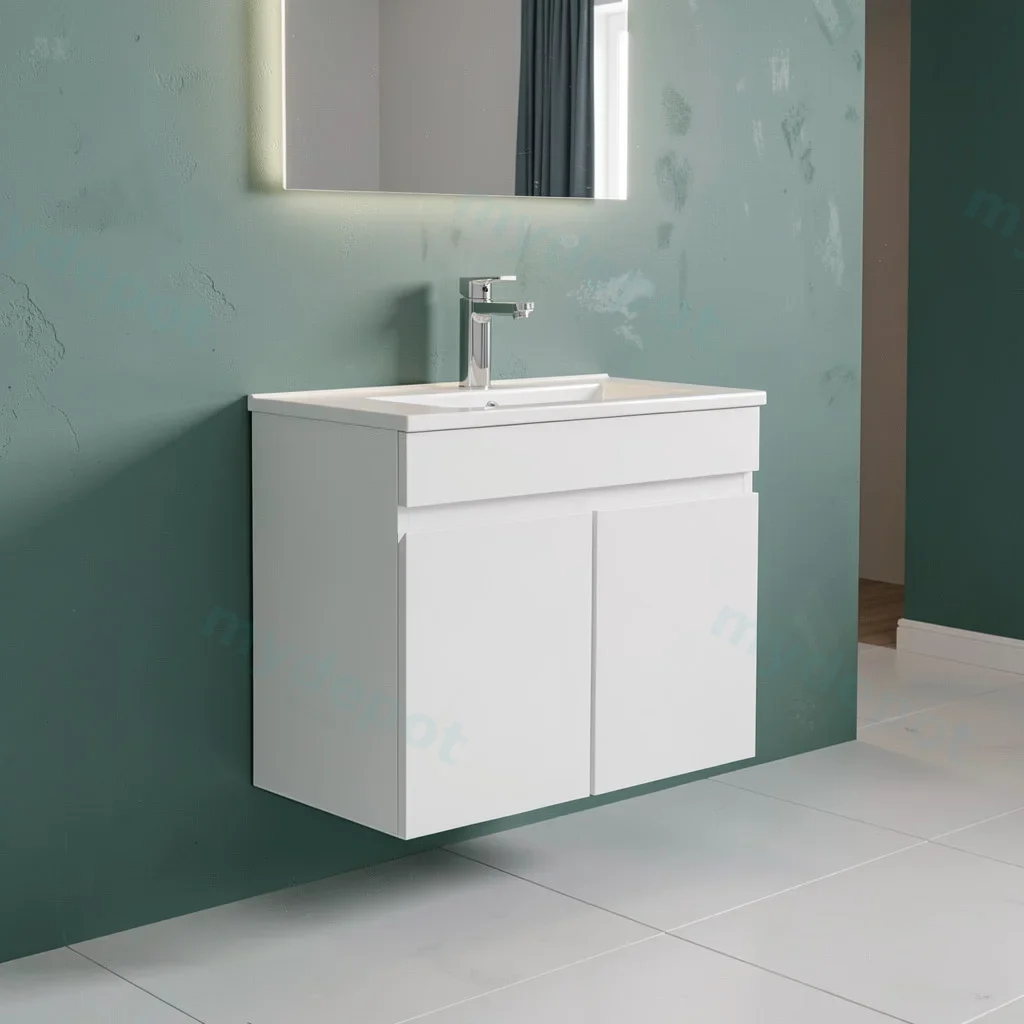 600mm Gloss White MDF 2 Doors Wall Hung Bathroom Vanity Cabinet Only view 2
