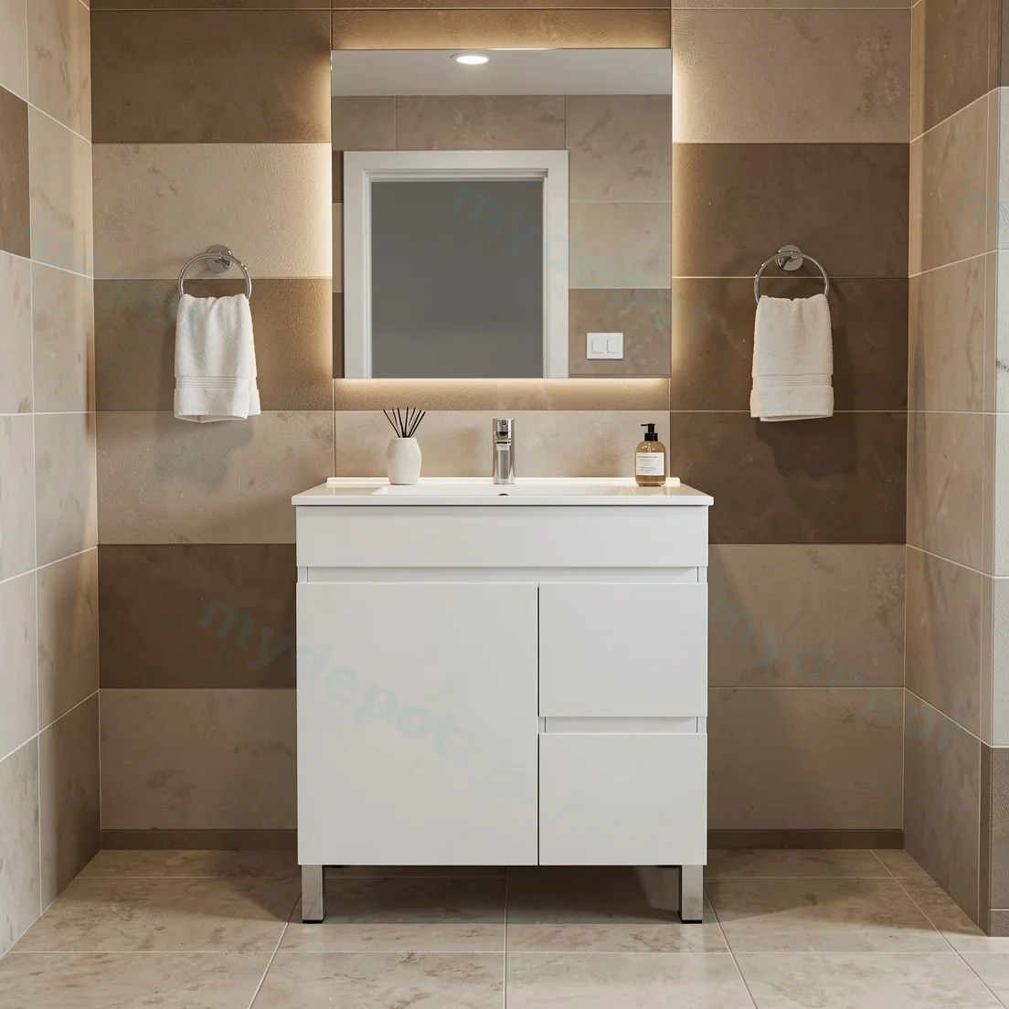 750mm Narrow Gloss White  MDF 2Right Drawers 1 Left Door Freestanding Bathroom Vanity Cabinet Only view 3