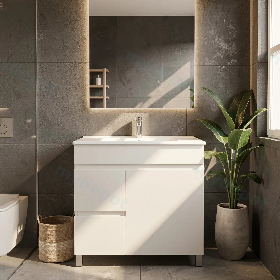 750mm Narrow Gloss White MDF 2 Left Drawers 1 Right Door Freestanding Bathroom Vanity Cabinet Only view 2