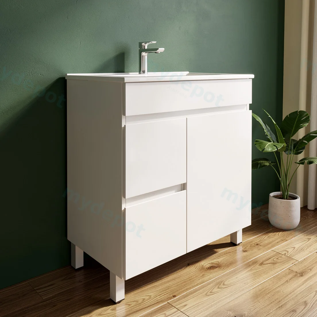 750mm Gloss White MDF 2 Left Drawers 1 Right Door Freestanding Bathroom Vanity Cabinet Only view 2