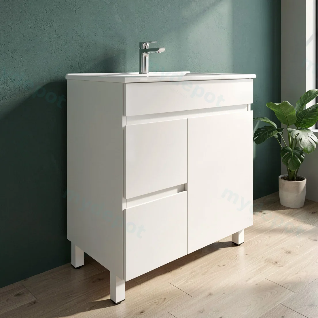 750mm Gloss White MDF 2 Left Drawers 1 Right Door Freestanding Bathroom Vanity Cabinet Only view 3