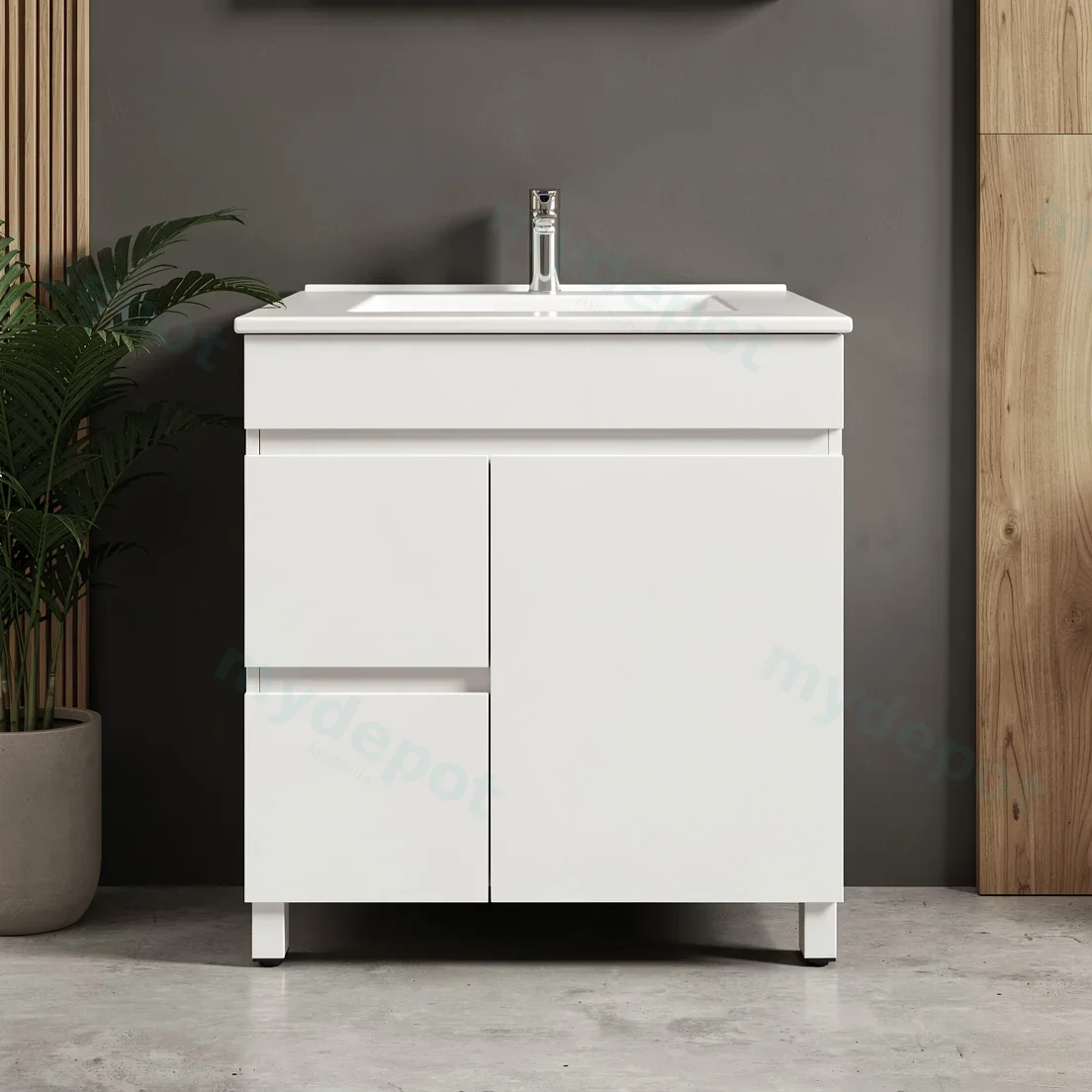 750mm Gloss White MDF 2 Left Drawers 1 Right Door Freestanding Bathroom Vanity Cabinet Only view 4