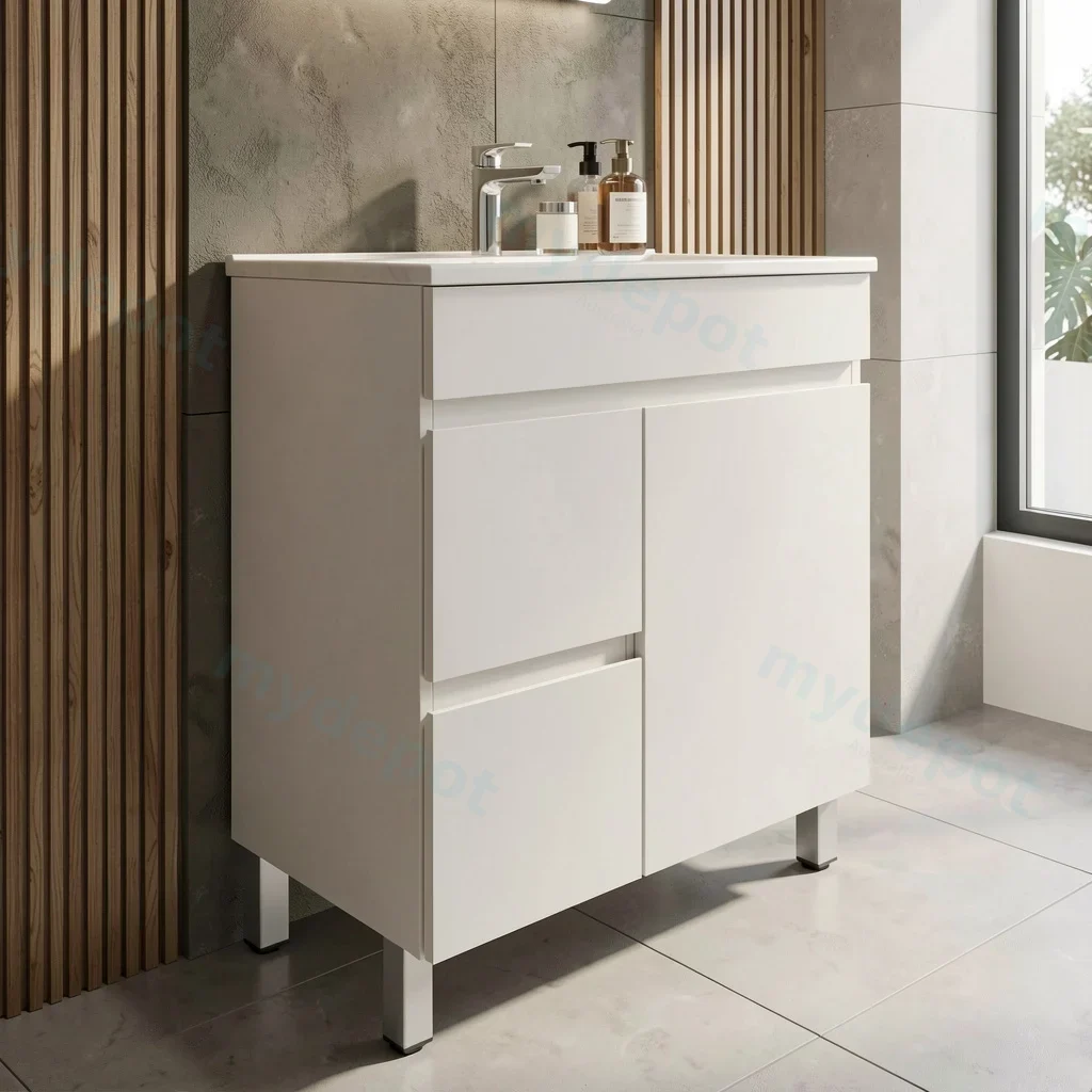 750mm Gloss White MDF 2 Left Drawers 1 Right Door Freestanding Bathroom Vanity Cabinet Only view 5