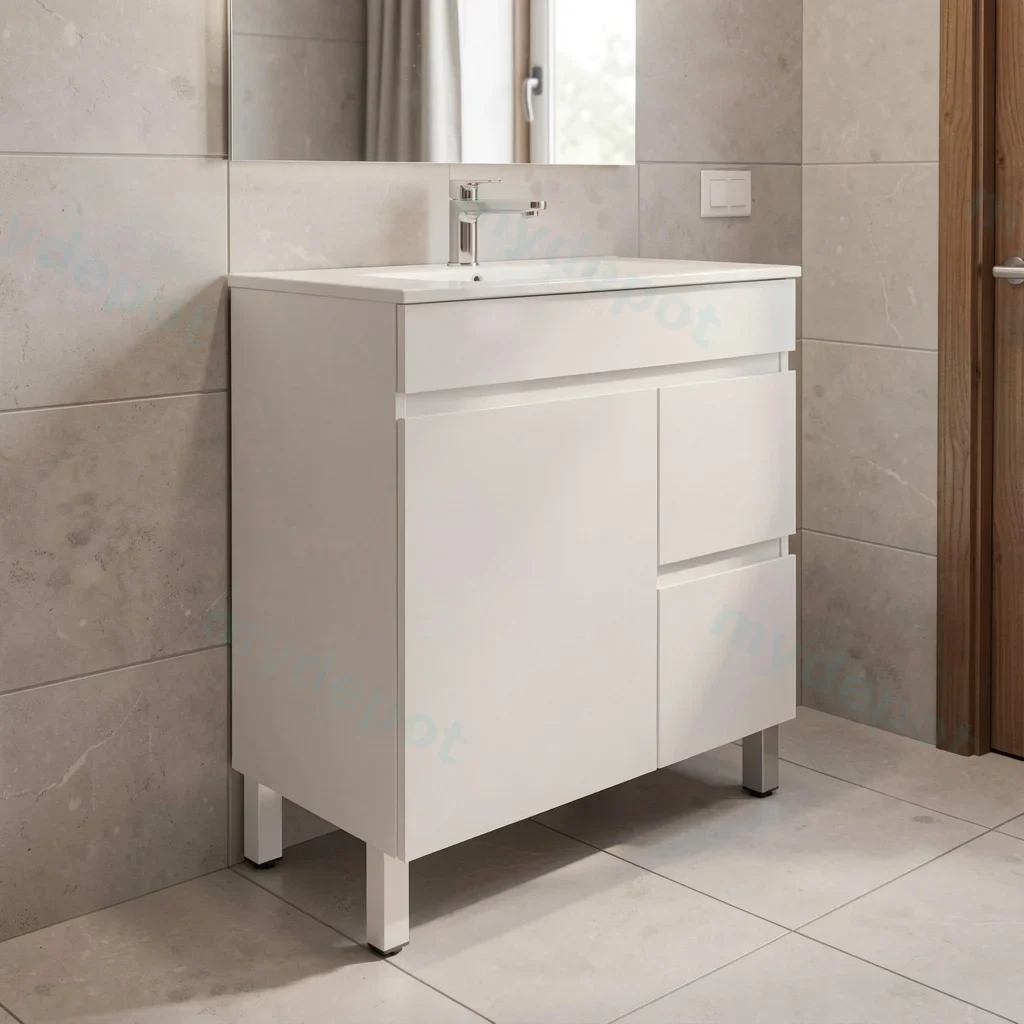750mm Gloss White MDF 2 Right Drawers 1 Left Door Freestanding Bathroom Vanity Cabinet Only view 2