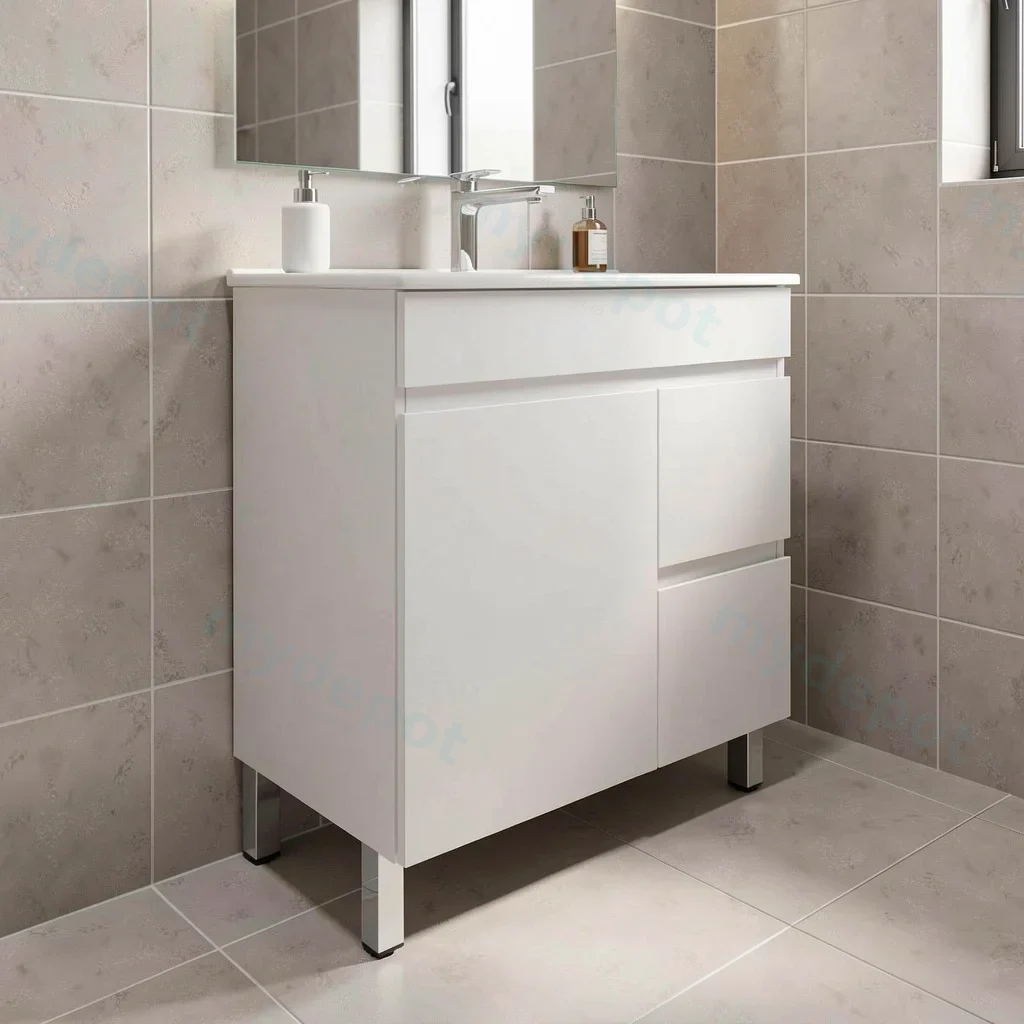 750mm Gloss White MDF 2 Right Drawers 1 Left Door Freestanding Bathroom Vanity Cabinet Only view 3