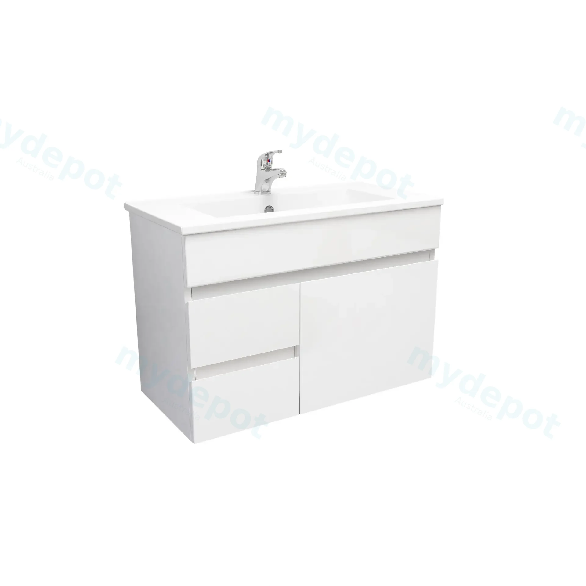 750mm Wall Hung Bathroom Vanity Cabinet Only PVC Left Drawer Gloss White view 3