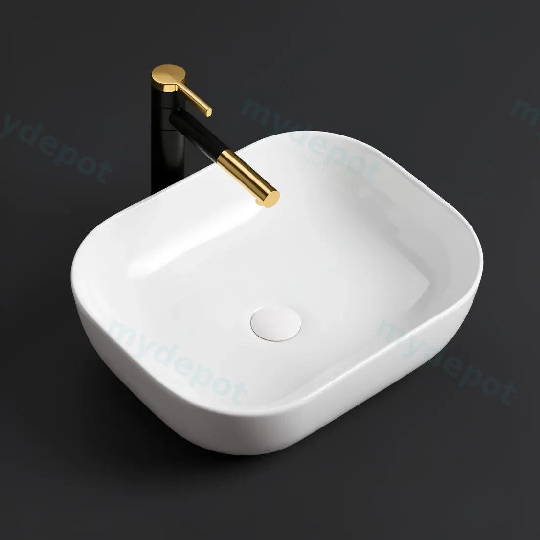500x400x150mm Rectangle Gloss White Ceramic Above Counter Basin Non-overflow view 2