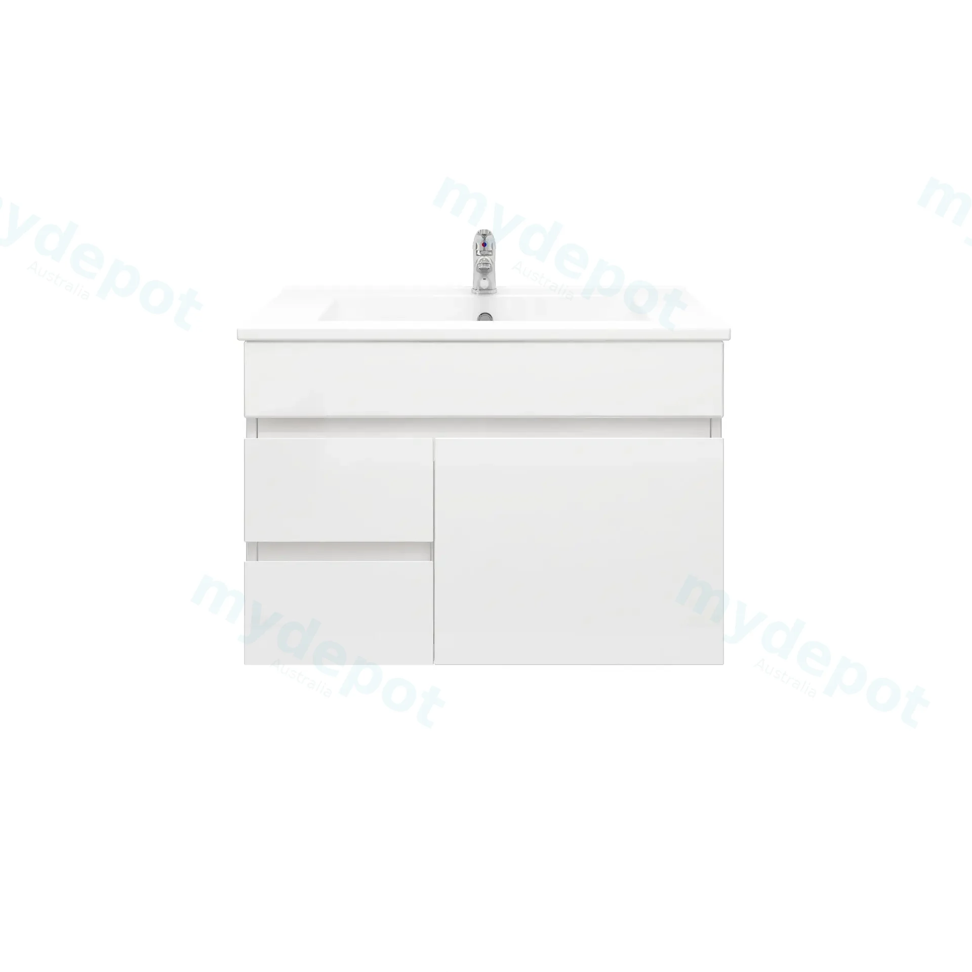 750mm Wall Hung Bathroom Vanity Cabinet Only PVC Left Drawer Gloss White view 2