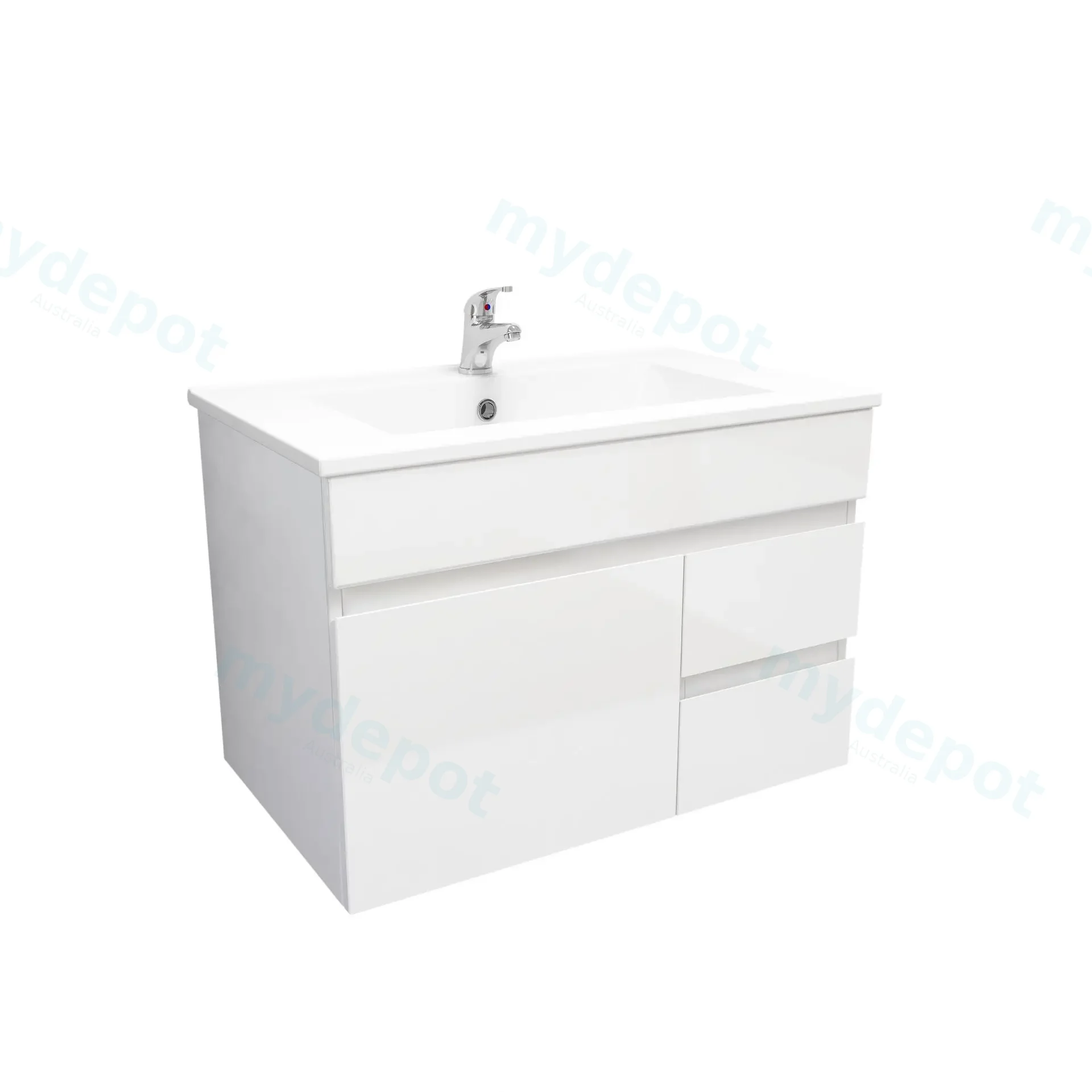 750mm Wall Hung Bathroom Vanity Cabinet Only PVC Right Drawer Gloss White view 3