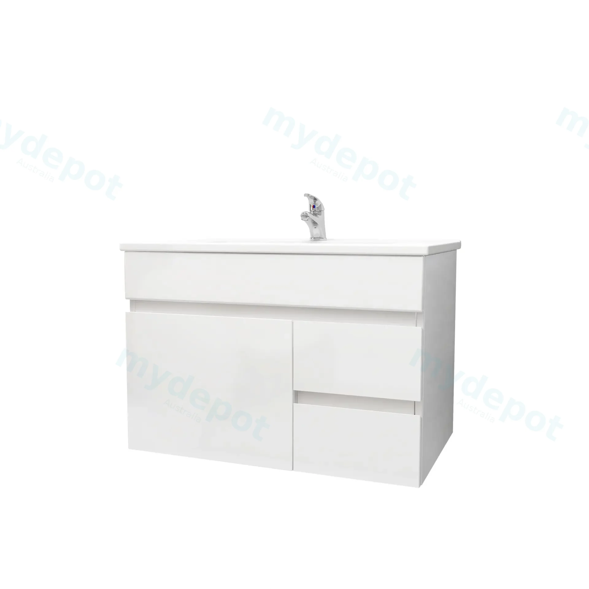 750mm Wall Hung Bathroom Vanity Cabinet Only PVC Right Drawer Gloss White view 4