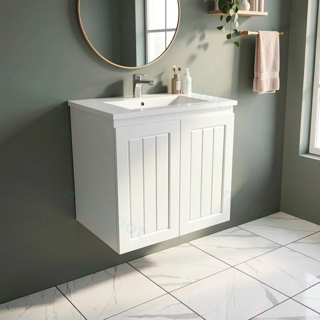 600mm Amber Matte White MDF 2 Doors Wall Hung Bathroom Vanity Cabinet Only view 2