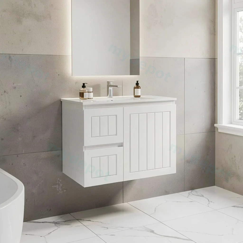 750mm Amber Matte White MDF 2 Left Drawers 1 Right Door Wall Hung Bathroom Vanity Cabinet Only view 2