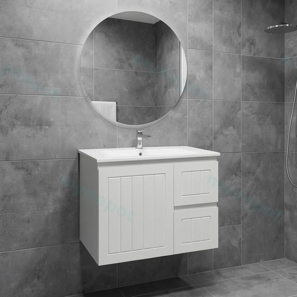 750mm Amber Matte White MDF 2 Right Drawers 1 Left Door Wall Hung Bathroom Vanity Cabinet Only view 2