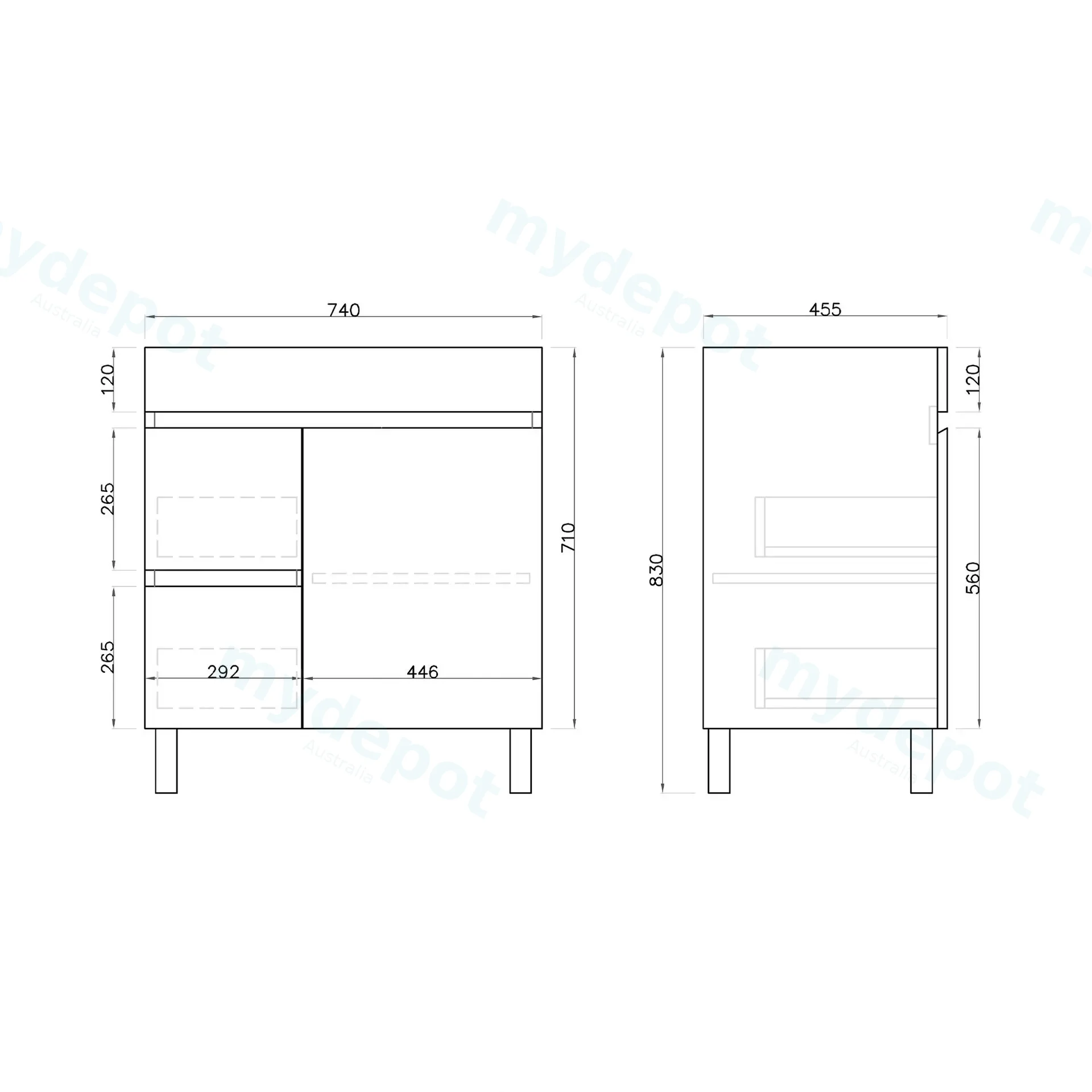 750mm Freestanding Bathroom Vanity Cabinet Only PVC Left Drawer Gloss White view 5