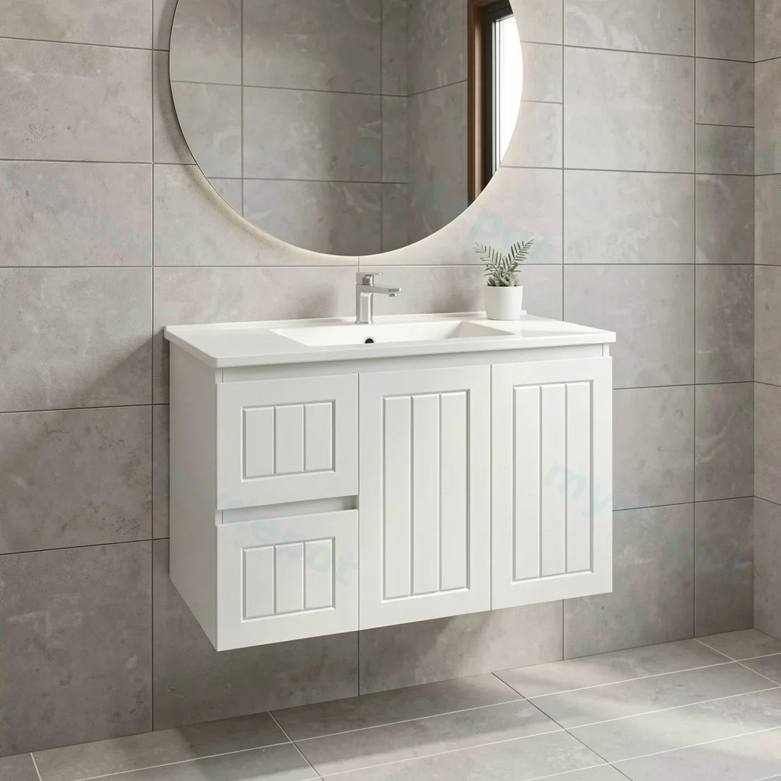 900Lx550Hx460Dmm Amber Matte White 2PAC MDF 2L/DW 2R/DR Wall Hung Vanity view 2