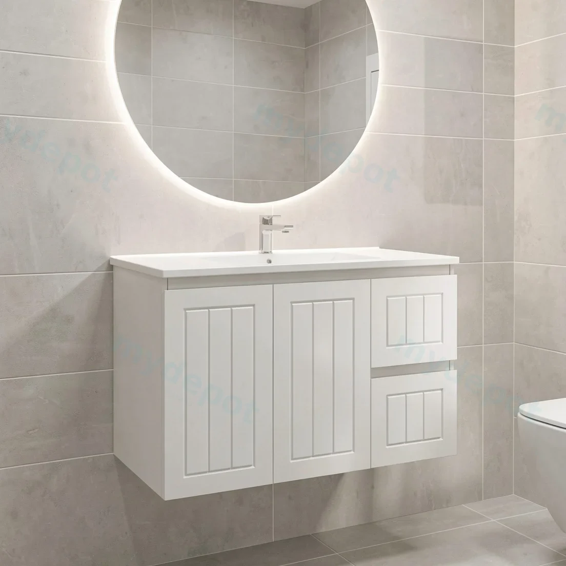 900Lx550Hx460Dmm Amber Matte White 2PAC MDF 2R/DW 2L/DR Wall Hung Vanity view 2