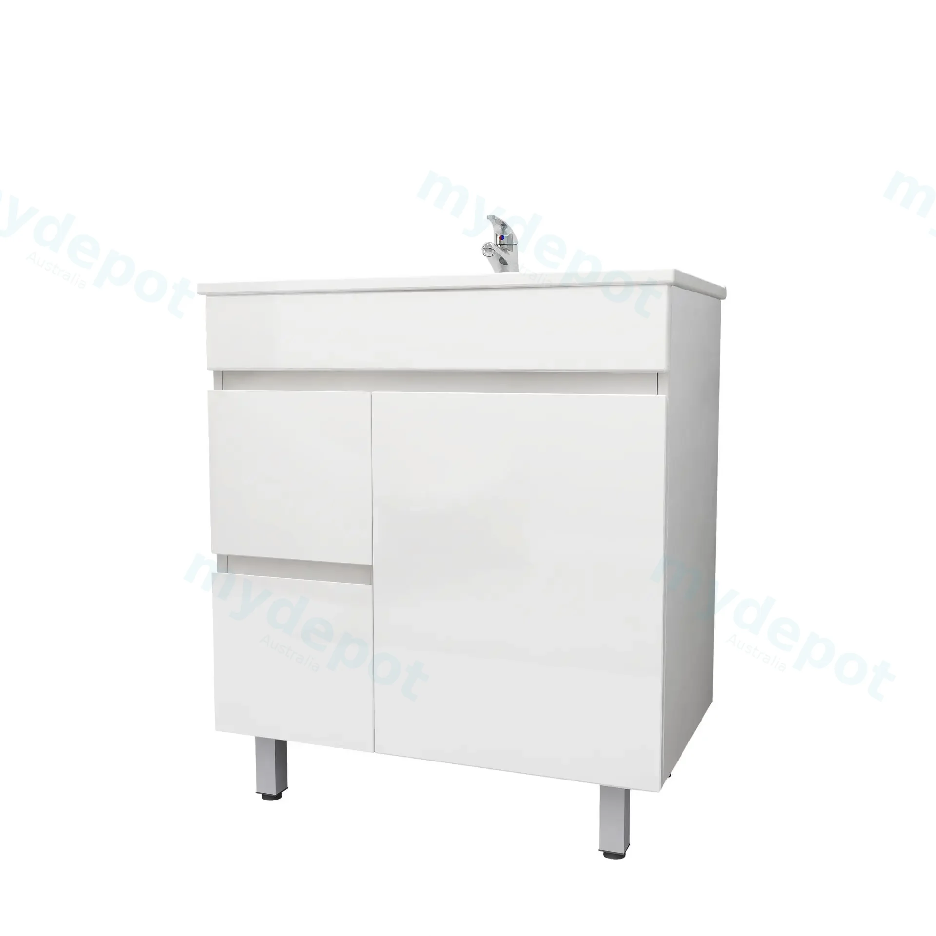 750mm Freestanding Bathroom Vanity Cabinet Only PVC Left Drawer Gloss White view 3