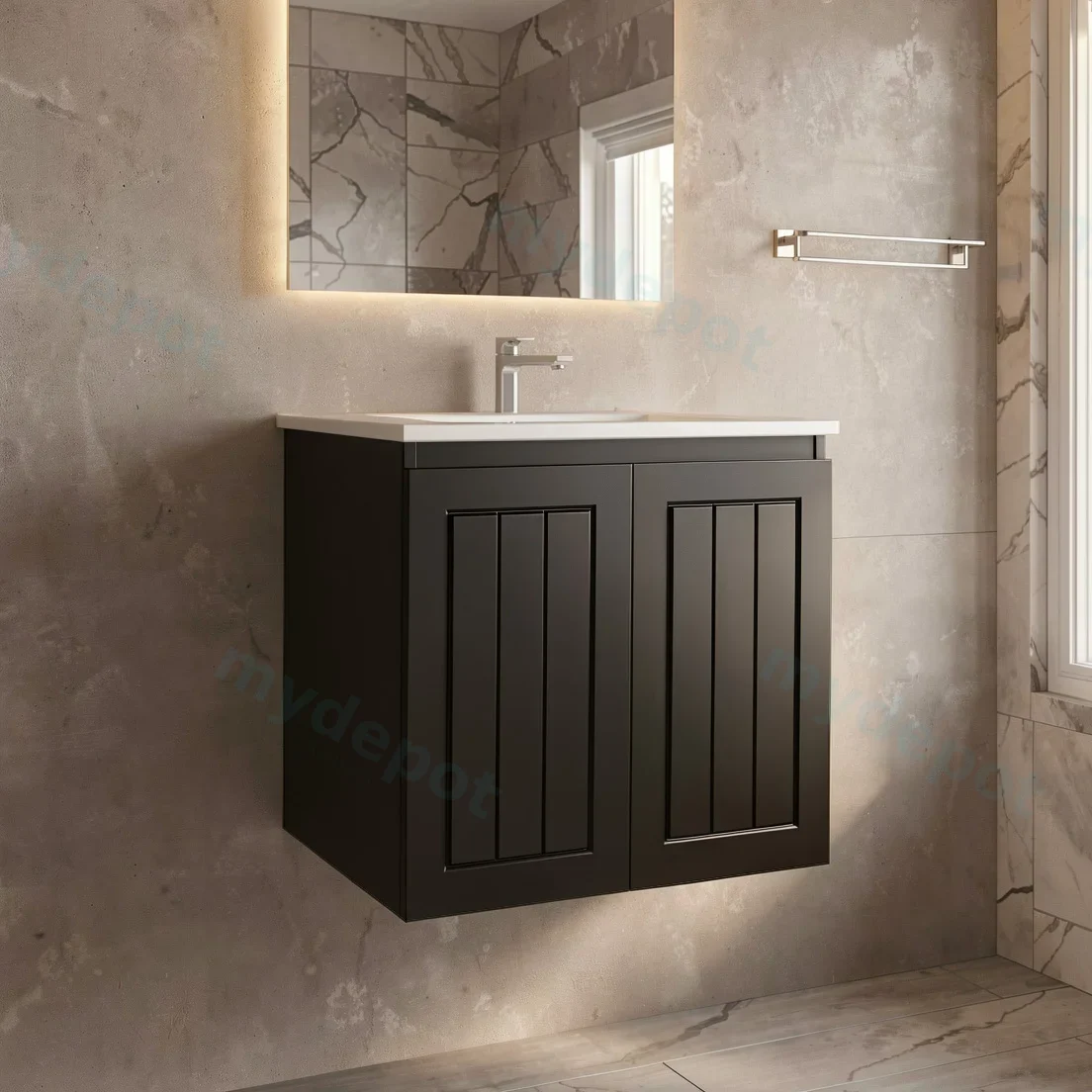 600mm Amber Matte Black MDF 2 Doors Wall Hung Bathroom Vanity Cabinet Only view 2