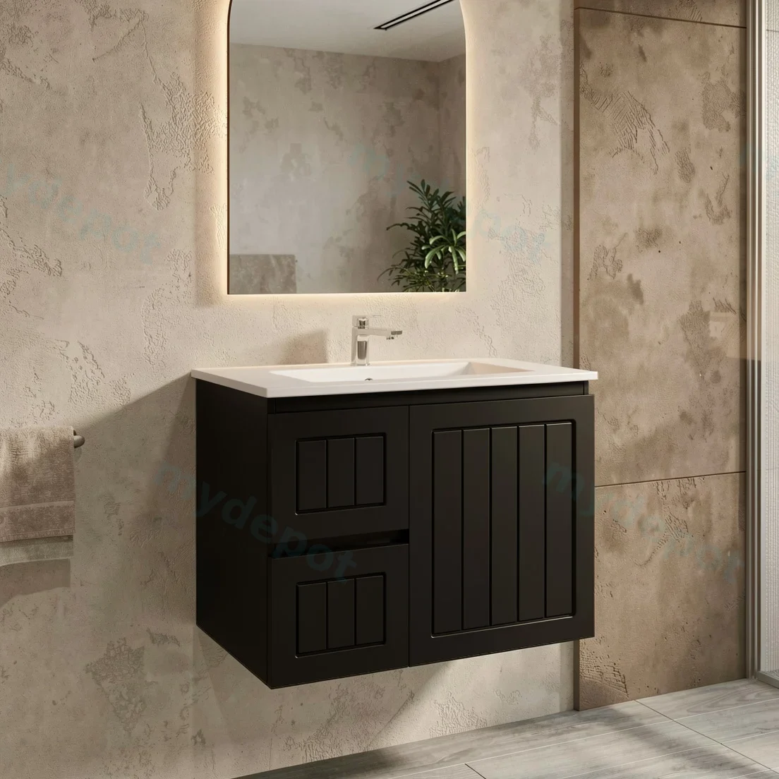 750mm Amber Matte Black MDF 2 Left Drawers 1 Right Door Wall Hung Bathroom Vanity Cabinet Only view 2