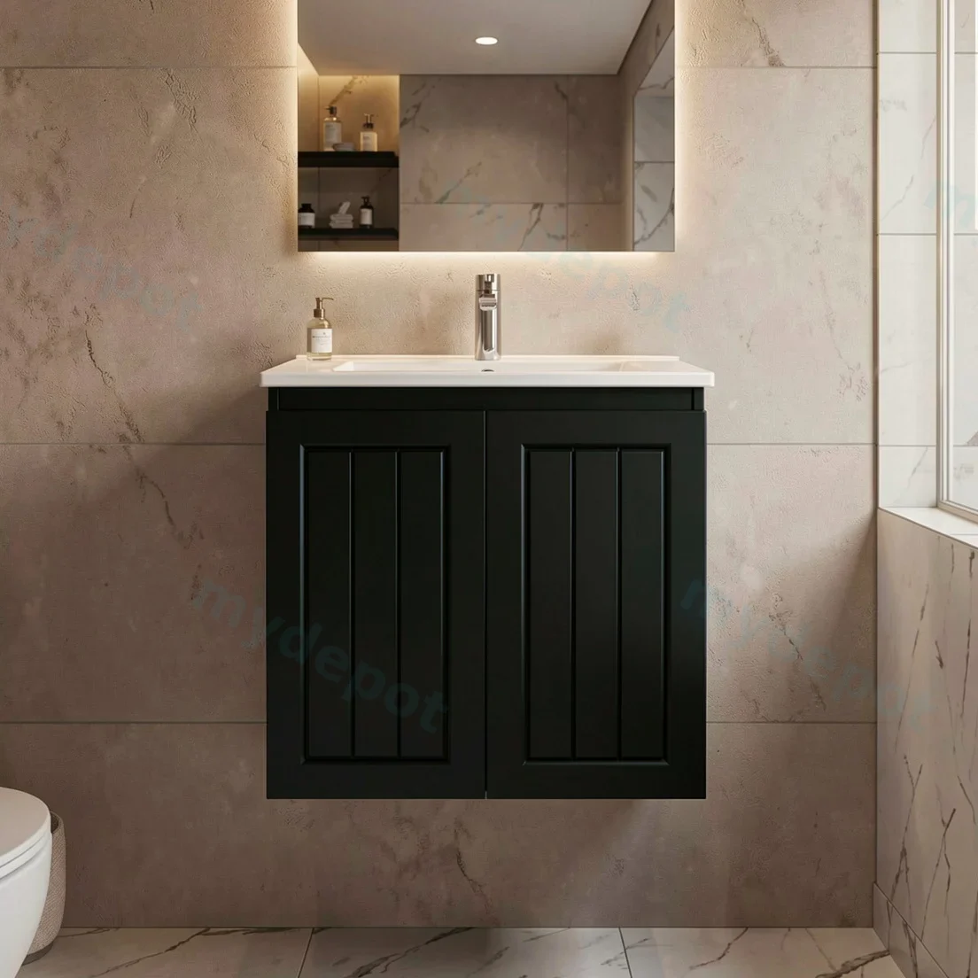 750mm Amber Matte Black MDF 2 Right Drawers 1Left Door Wall Hung Bathroom Vanity Cabinet Only view 2
