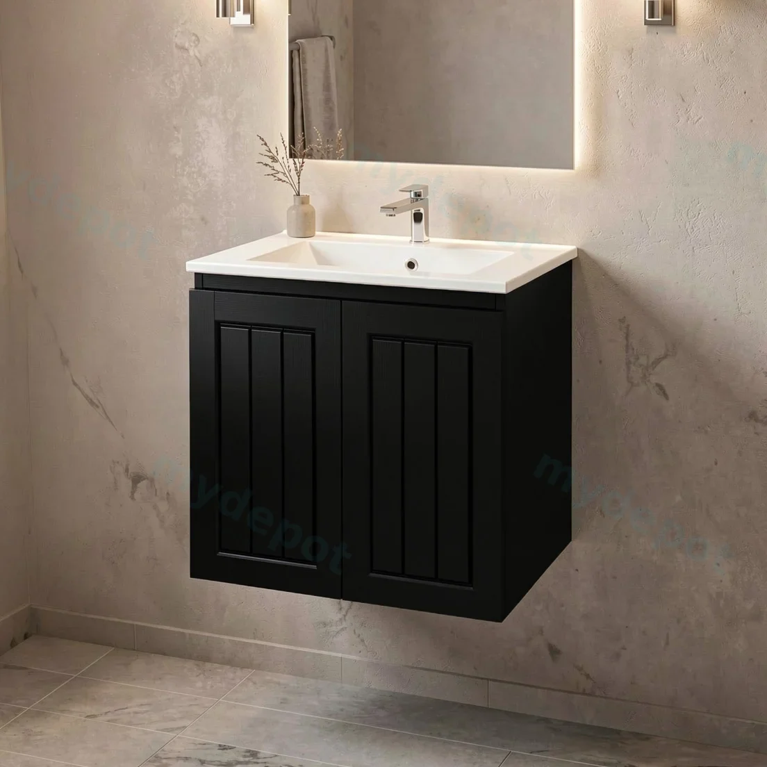 750mm Amber Matte Black MDF 2 Right Drawers 1Left Door Wall Hung Bathroom Vanity Cabinet Only view 3