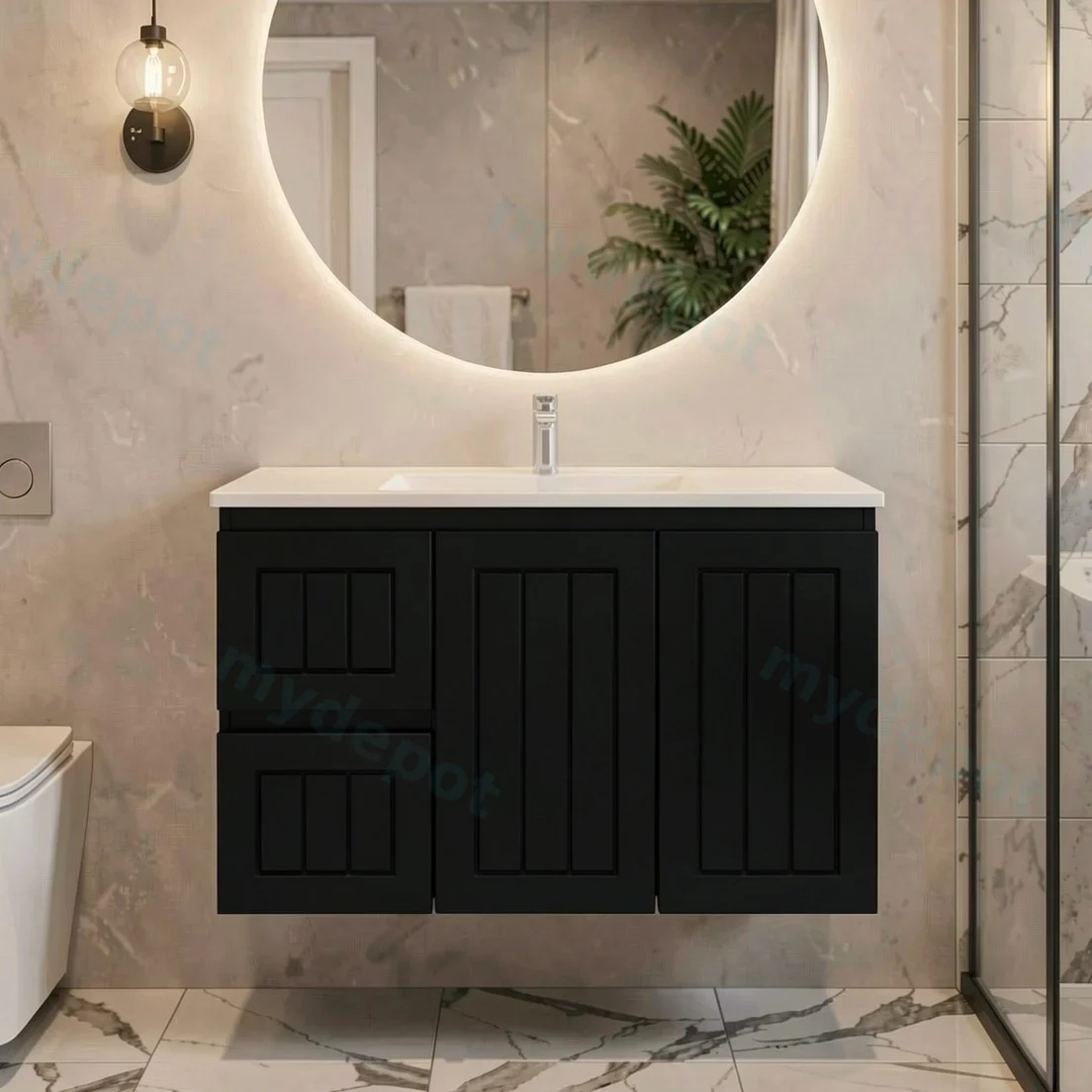 900Lx550Hx460Dmm Amber Matte Black 2PAC MDF 2L/DW 2R/DR Wall Hung Vanity view 2