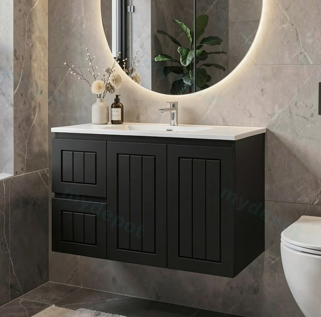 900Lx550Hx460Dmm Amber Matte Black 2PAC MDF 2L/DW 2R/DR Wall Hung Vanity view 3